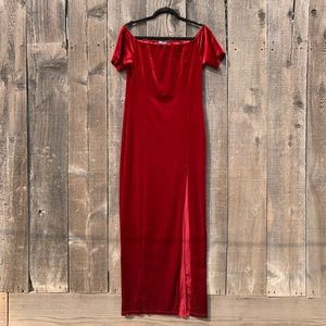 Burgundy Velvet Off the Shoulder Dress
